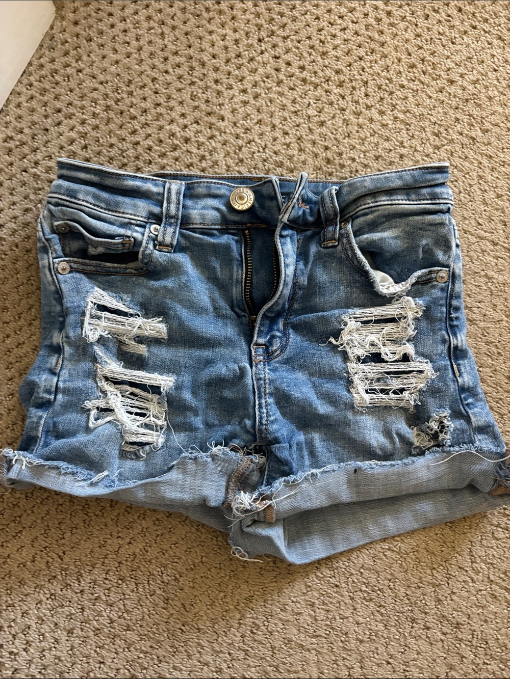 American Eagle Outfitters Light Blue Distressed Denim Shorts